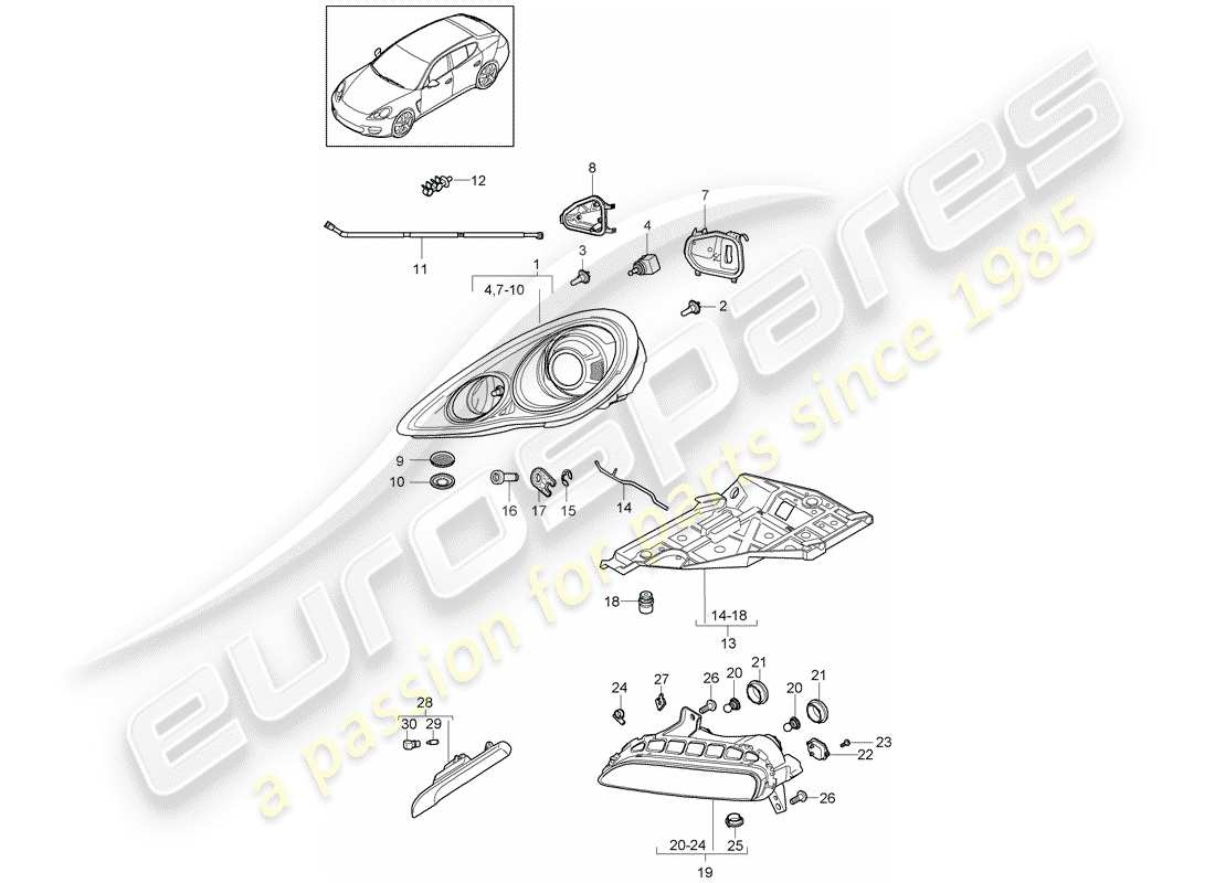 porsche 2016 (panamera 970) scheinwerfer-teilediagramm