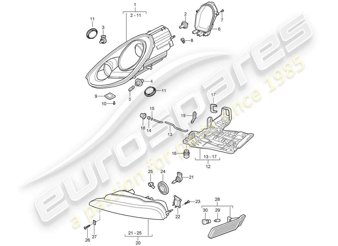 porsche 2009 (987 boxster) scheinwerfer-teilediagramm