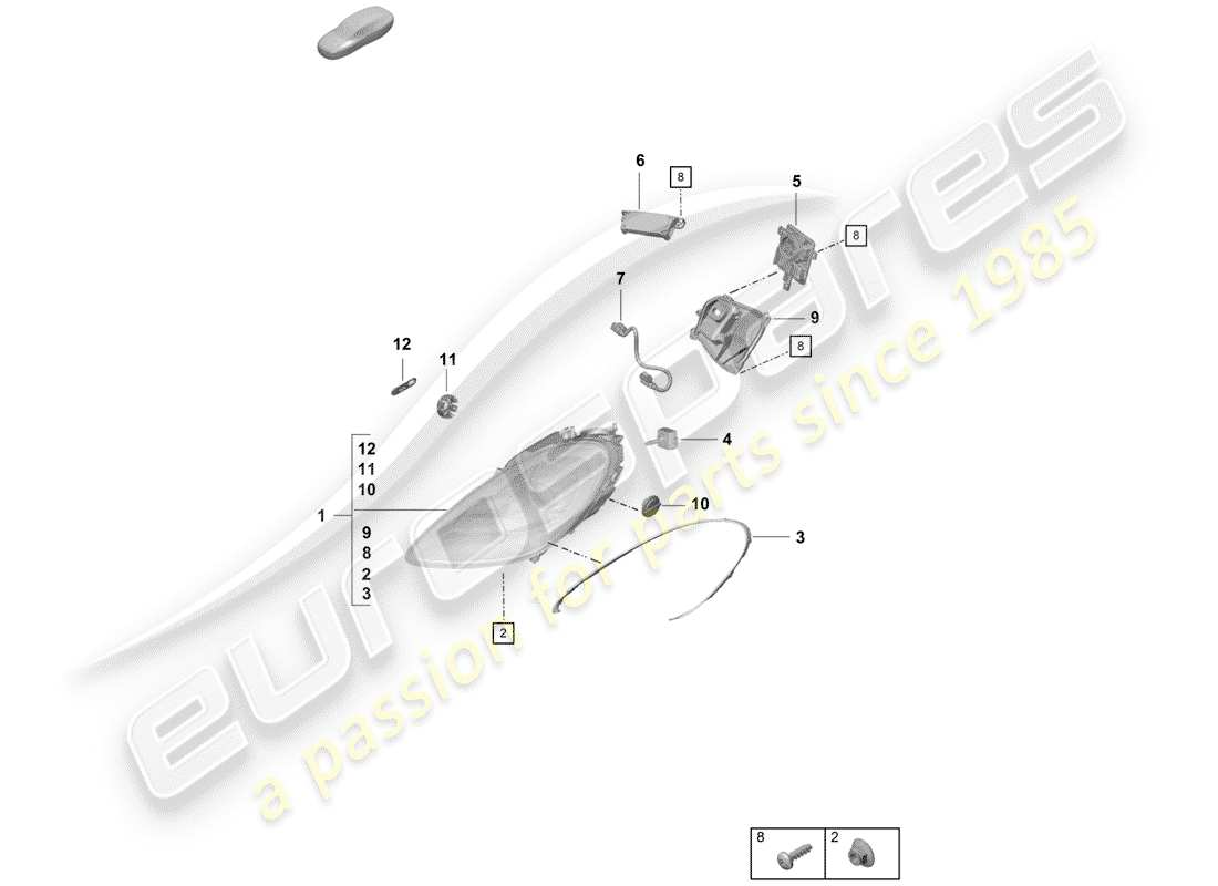 porsche 2019 (718 boxster spyder) scheinwerfer-teilediagramm