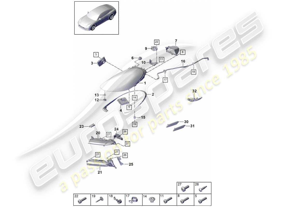 porsche 2017 (panamera 971-1) led-scheinwerfer-ersatzteildiagramm