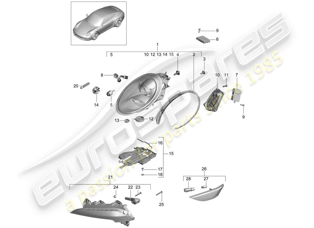 porsche 2014 (991-1) scheinwerfer-teilediagramm