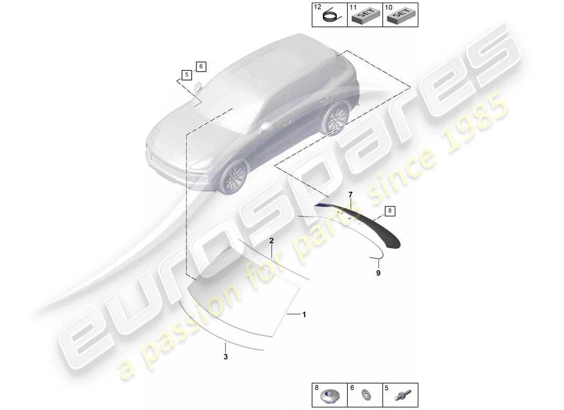 porsche 2020 (cayenne e3 9ya/9yb) windschutzscheibenglas ersatzteildiagramm