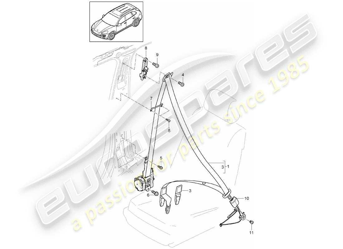 porsche 2017 (cayenne e2 92a) dreipunkt-sicherheitsgurt teilediagramm