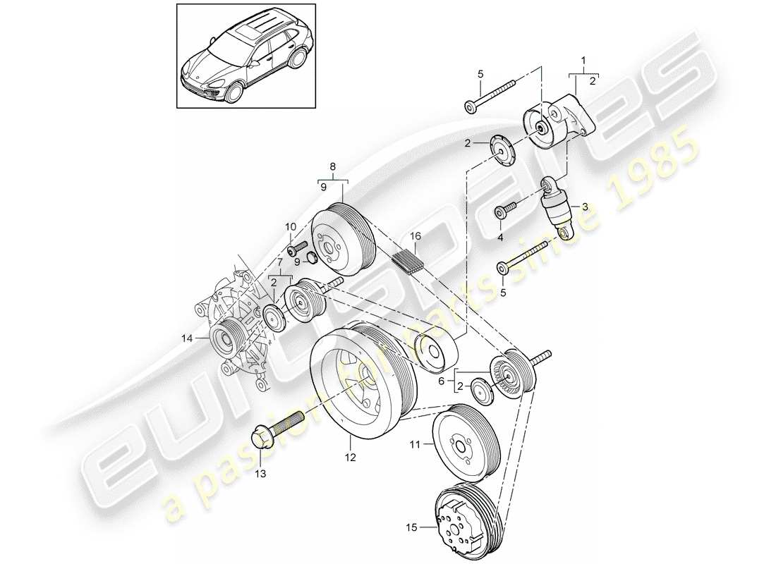 porsche 2017 (cayenne e2 92a) riemenspanner teilediagramm