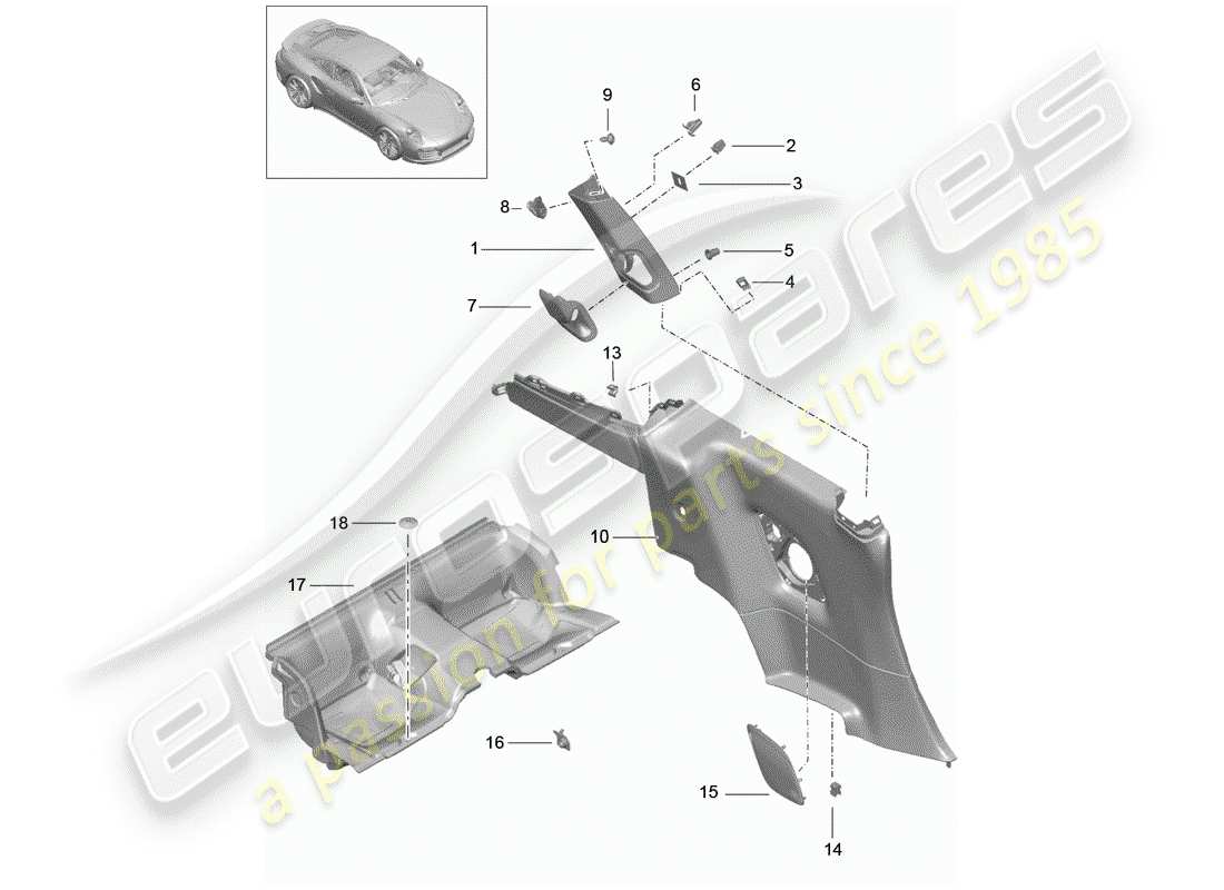 porsche 2016 (991-1 turbo) seitenverkleidung - ersatzteildiagramm