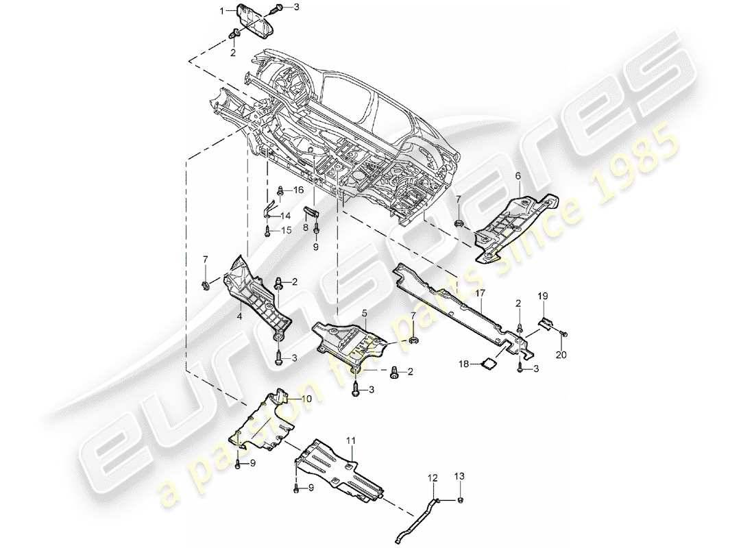 porsche 2003 (cayenne e1 9pa) unterbodenverkleidung ersatzteildiagramm