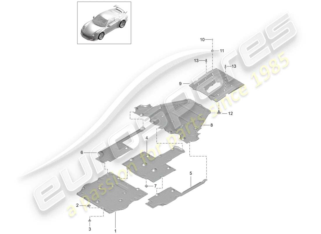 porsche 2019 (991-2 r/gt3/rs) unterbodenverkleidung ersatzteildiagramm