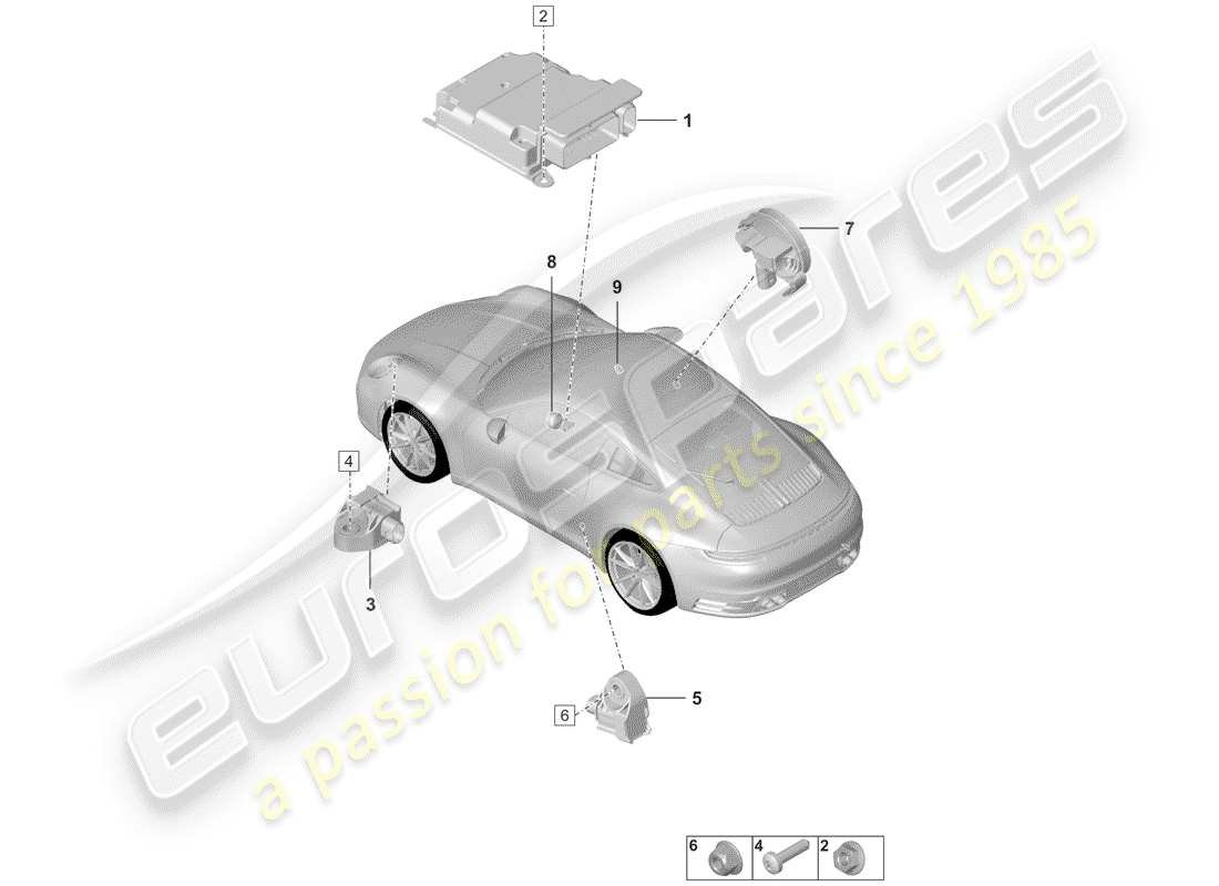 porsche 2019 (992-1) airbag-steuermodul teilediagramm
