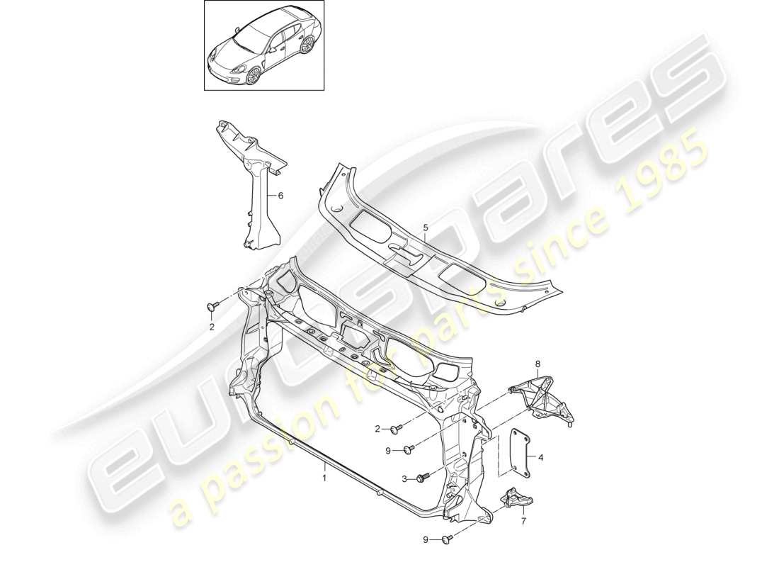porsche 2010 (cayenne e1 9pa) trägerkühler für kühlmittel teilediagramm