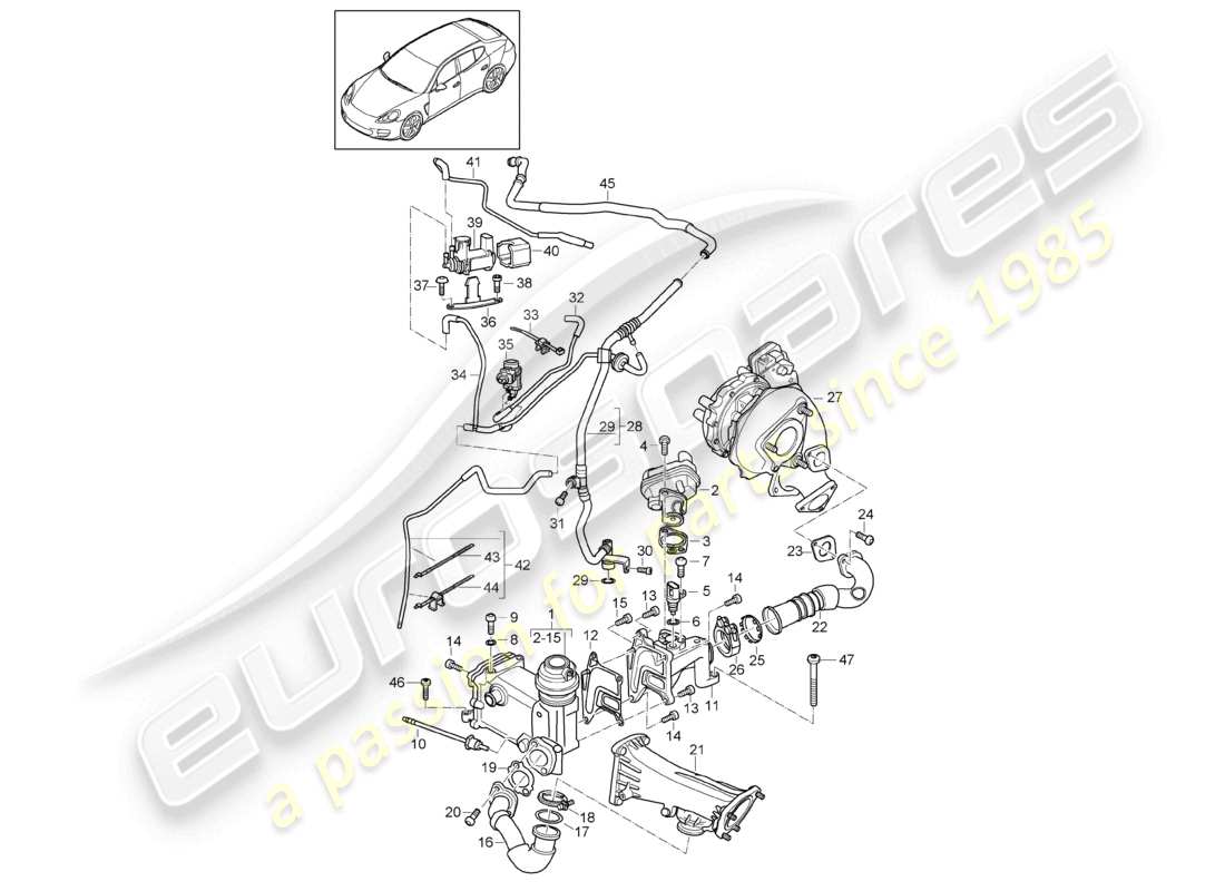 porsche 2010 (cayenne e1 9pa) abgasrückführungs-vakuumsystem teilediagramm