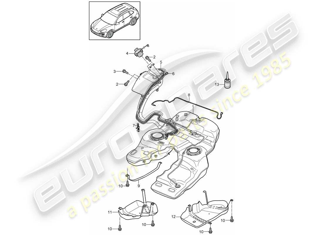 porsche 2011 (cayenne e2 92a) treibstofftank teilediagramm