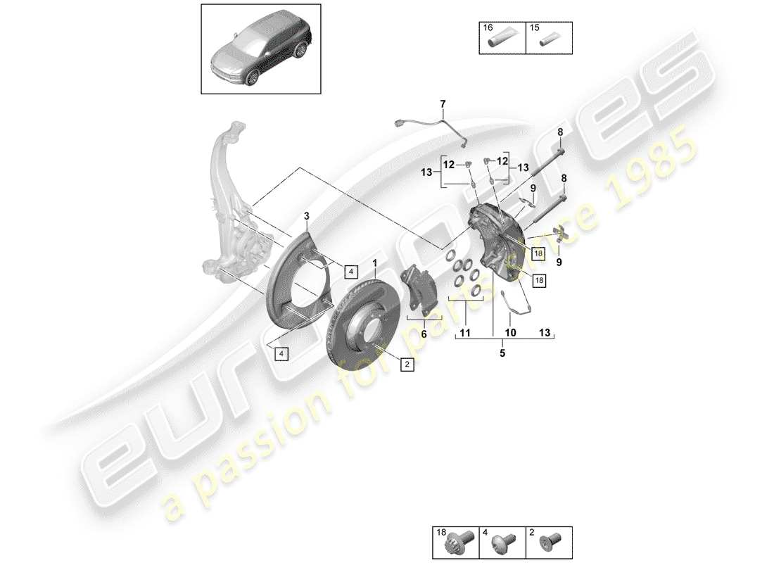 porsche 2019 (cayenne e3 9ya/9yb) scheibenbremsen ersatzteildiagramm