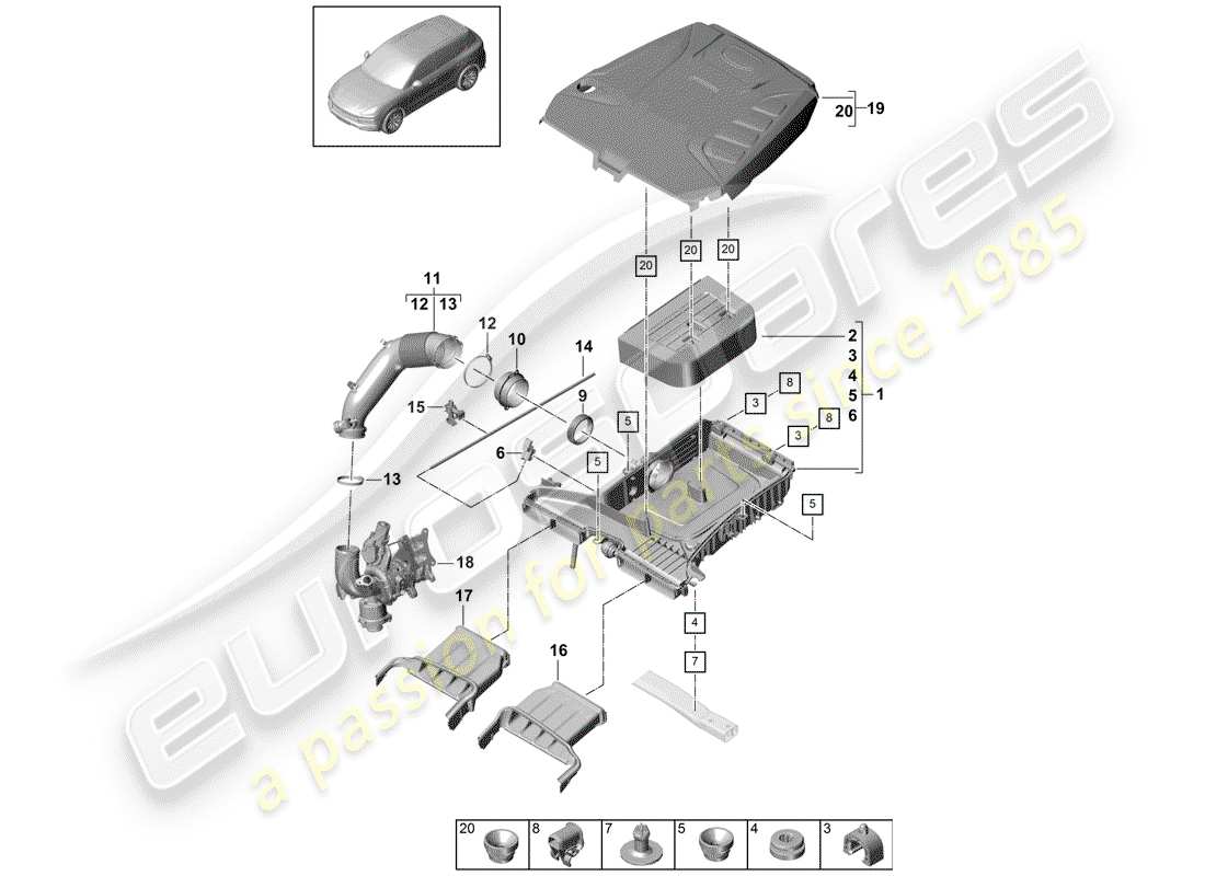 porsche 2019 (cayenne e3 9ya/9yb) luftfilter mit anschluss ersatzteildiagramm