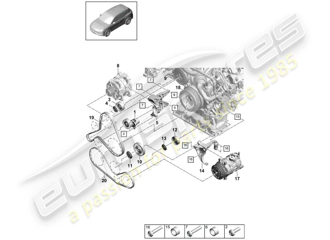 porsche 2019 (cayenne e3 9ya/9yb) keilrippenriemen ersatzteildiagramm