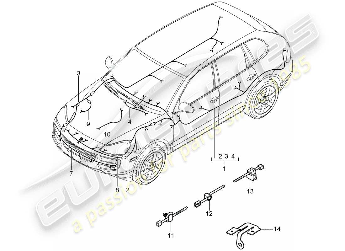porsche 2008 (cayenne e1 9pa) kabelbäume ersatzteildiagramm
