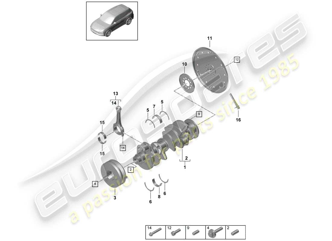 porsche 2020 (cayenne e3 9ya/9yb) kurbelwelle teilediagramm