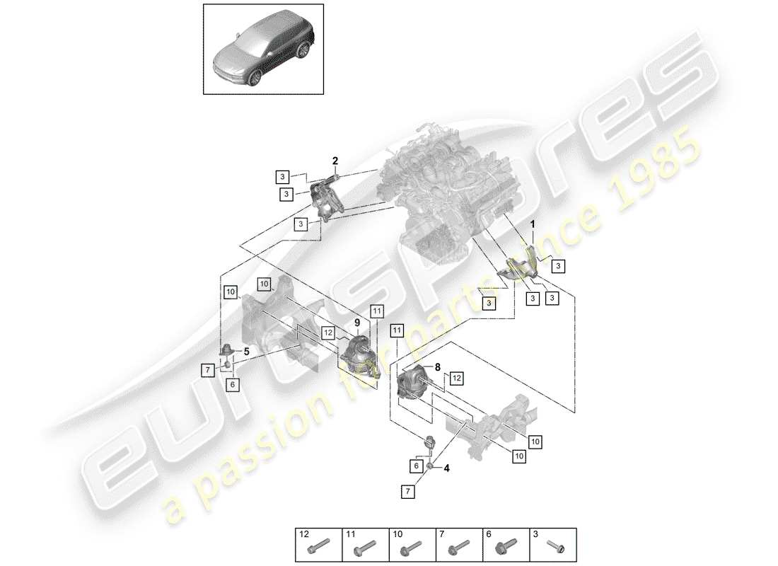 porsche 2019 (cayenne e3 9ya/9yb) motorhebezug ersatzteildiagramm