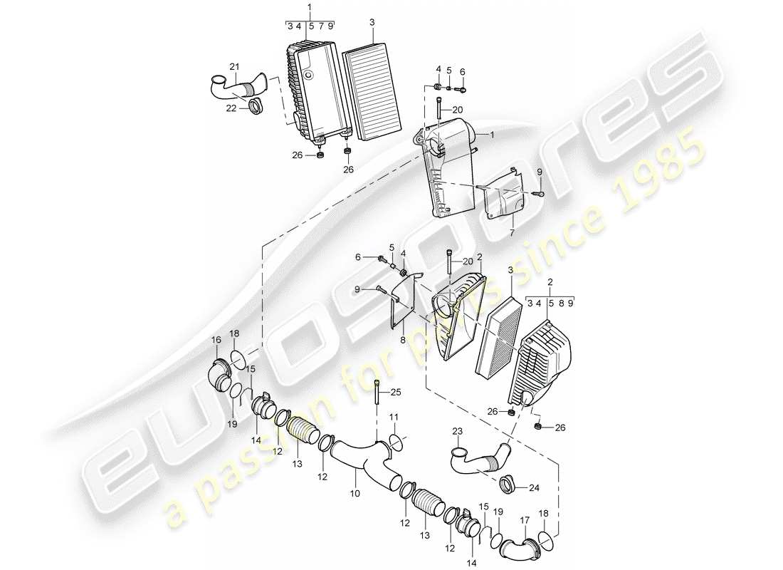 porsche 2003 (cayenne e1 9pa) luftfilter mit anschluss ersatzteildiagramm