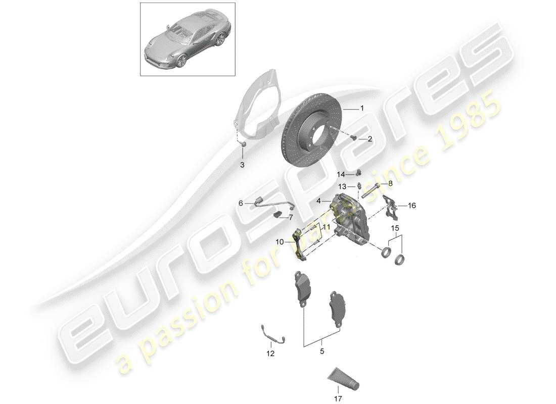 porsche 991 turbo (2016) scheibenbremsen ersatzteildiagramm