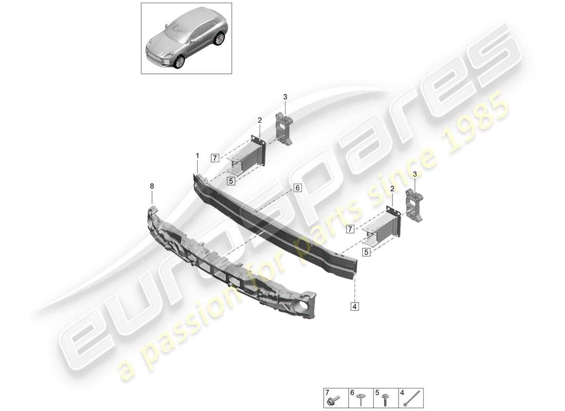 porsche 2020 (macan) stoßstangenhalterung - ersatzteildiagramm