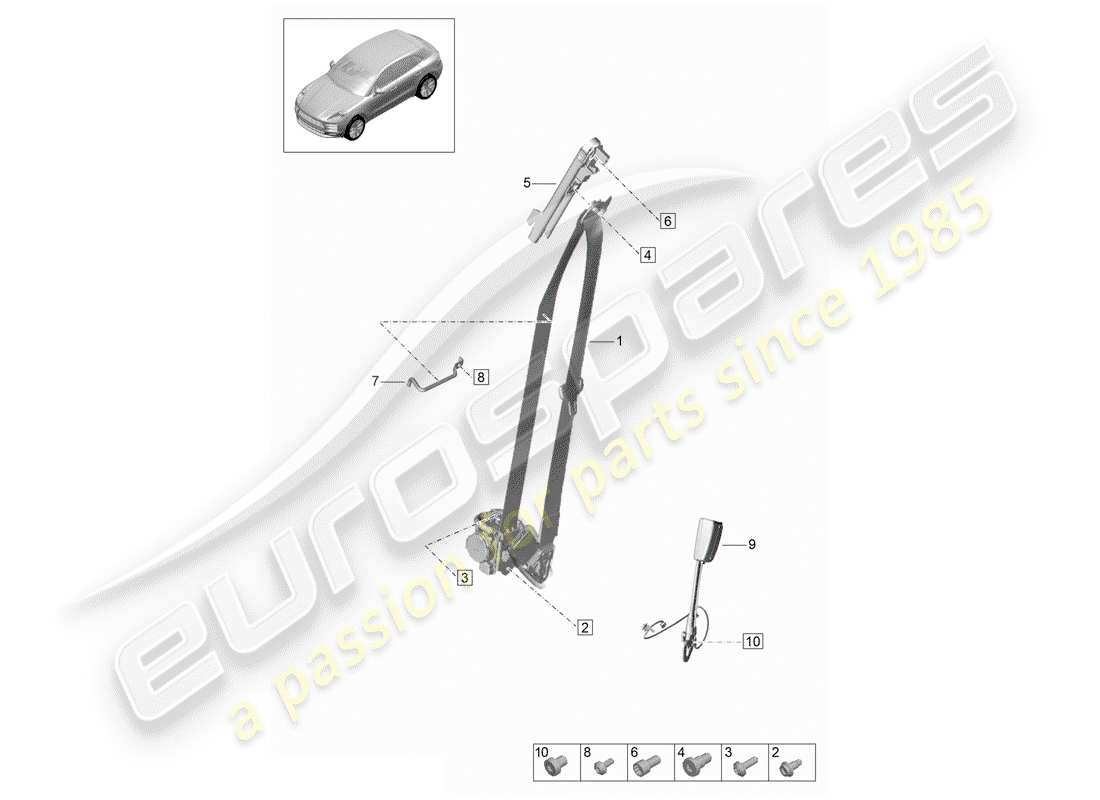porsche 2020 (macan) dreipunkt-sicherheitsgurt – teilediagramm