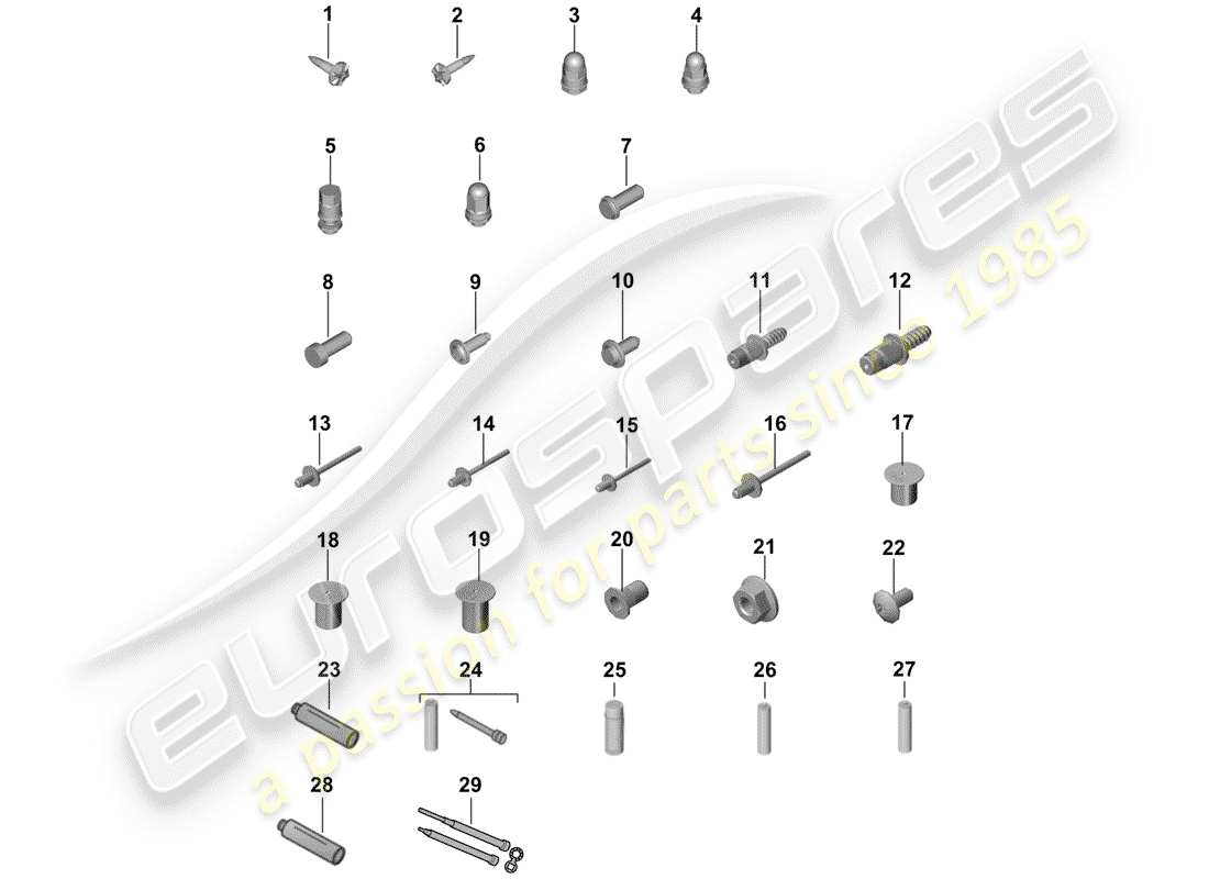 porsche 2018 (cayenne e3 9ya/9yb) befestigungselemente ersatzteildiagramm