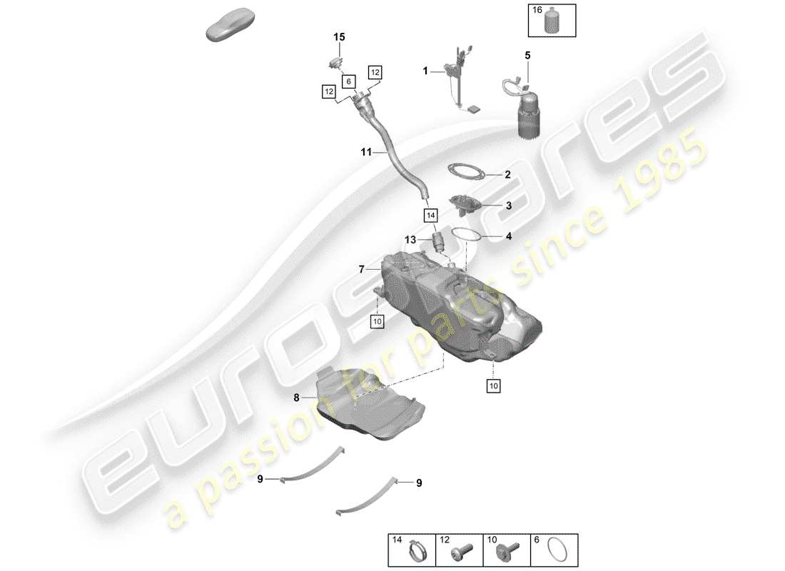 porsche 2019 (718 boxster spyder) kraftstofftank teilediagramm