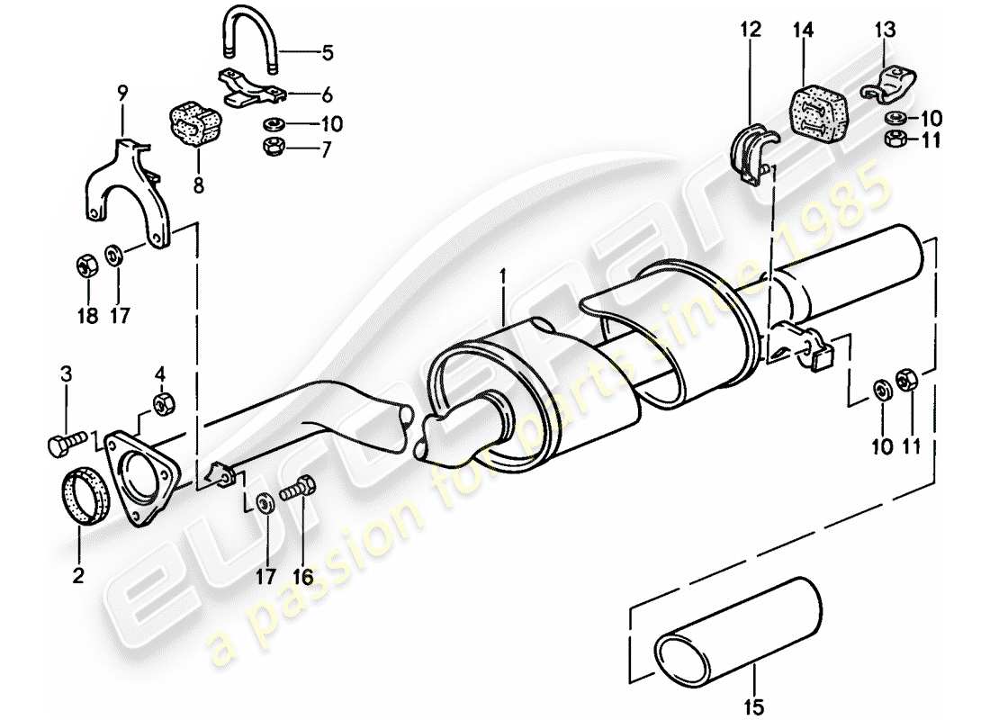 porsche 1986 (944) auspuffanlage - auspuffschalldämpfer, hinten ersatzteildiagramm