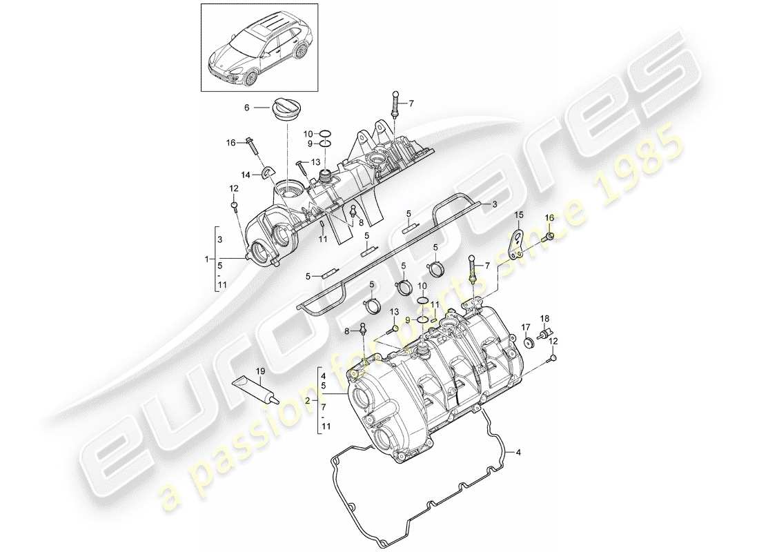 porsche 2013 (cayenne e2 92a) ventildeckel ersatzteildiagramm