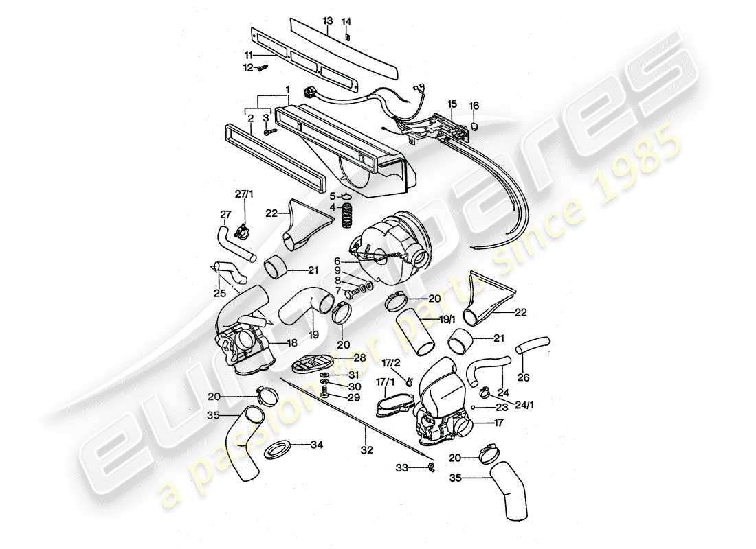 porsche 1975 (911 turbo) belüftung - heizung 1 - d >> - mj 1976 ersatzteildiagramm
