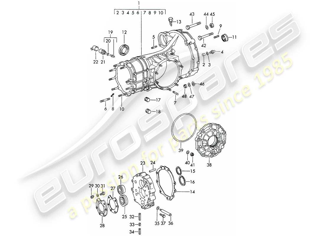 porsche 1968 (911/912) ersatzgetriebe - getriebegehäuse - druckguss - d - mj 1969>> ersatzteildiagramm