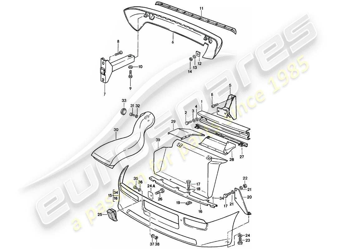 porsche 1980 (924) stoßstange - spoiler - luftkanal ersatzteildiagramm