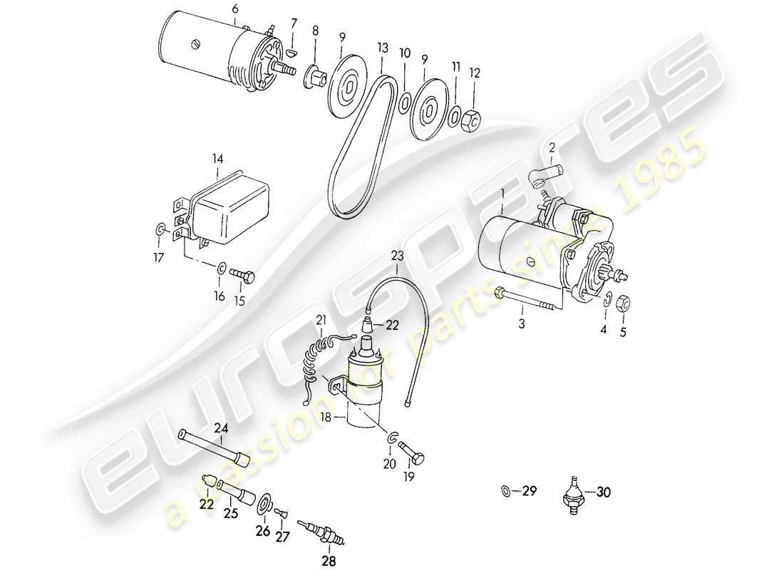porsche 1956 (356/356a) elektrische ausrüstung - motor teilediagramm