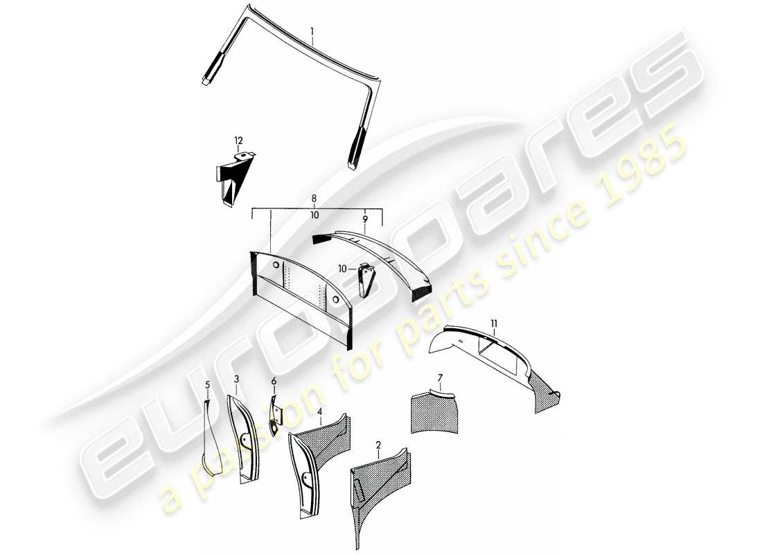 porsche 1965 (356b/356c) innenverkleidung ersatzteildiagramm