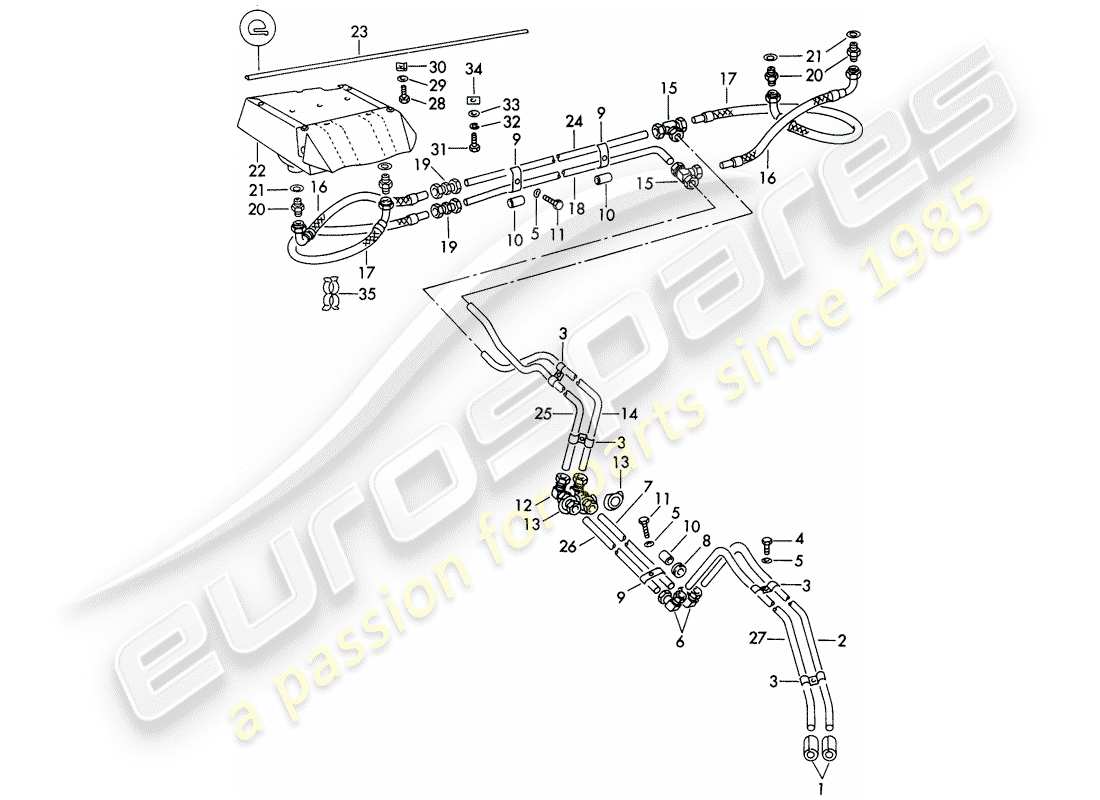 porsche 1965 (356b/356c) ölrohr - ölkühler ersatzteildiagramm