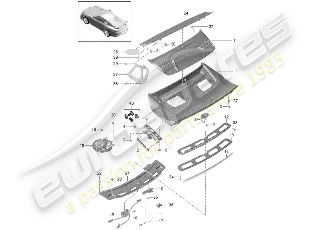 porsche 2014 (991-1 r/gt3/rs) heckspoiler teilediagramm