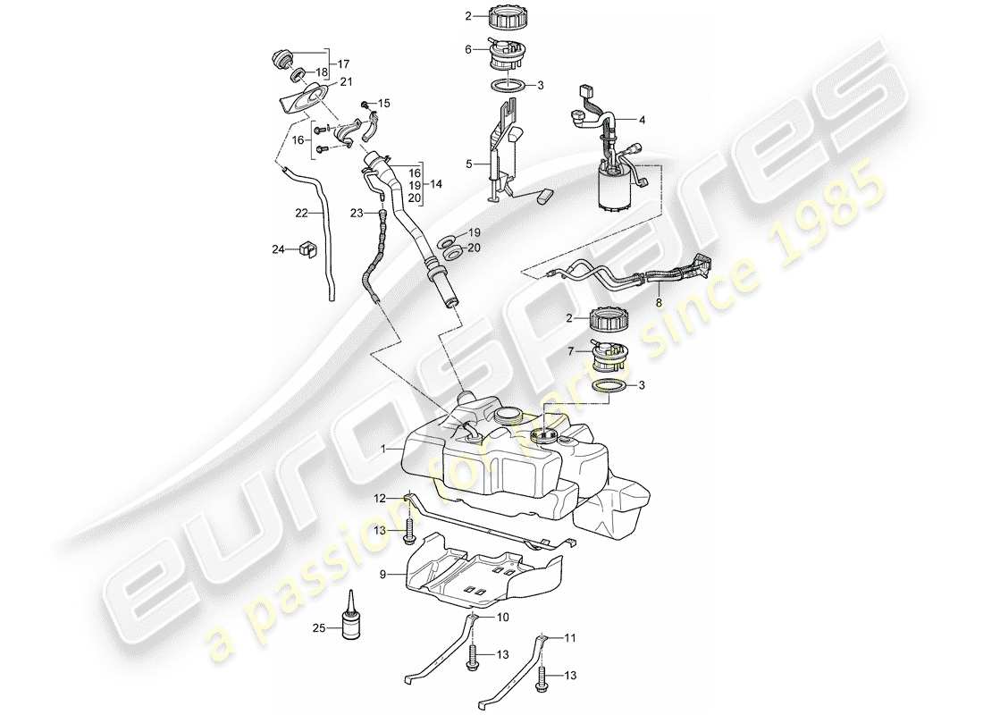 porsche 2007 (997-1 gt3) kraftstofftank teilediagramm