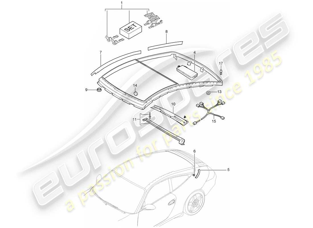 porsche 2005 (997-1) glasdach - ersatzteildiagramm