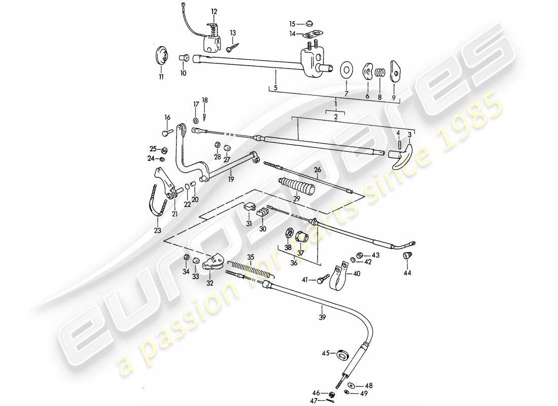 porsche 1965 (356b/356c) handbremse ersatzteildiagramm