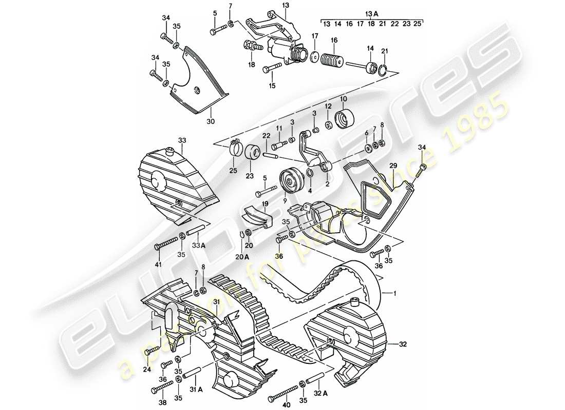 porsche 1980 (928) nockenwelle - antriebsmechanismus ersatzteildiagramm