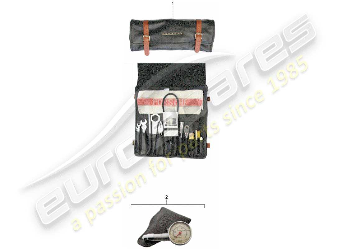 porsche 1957 (accessories) werkzeugtasche ersatzteildiagramm