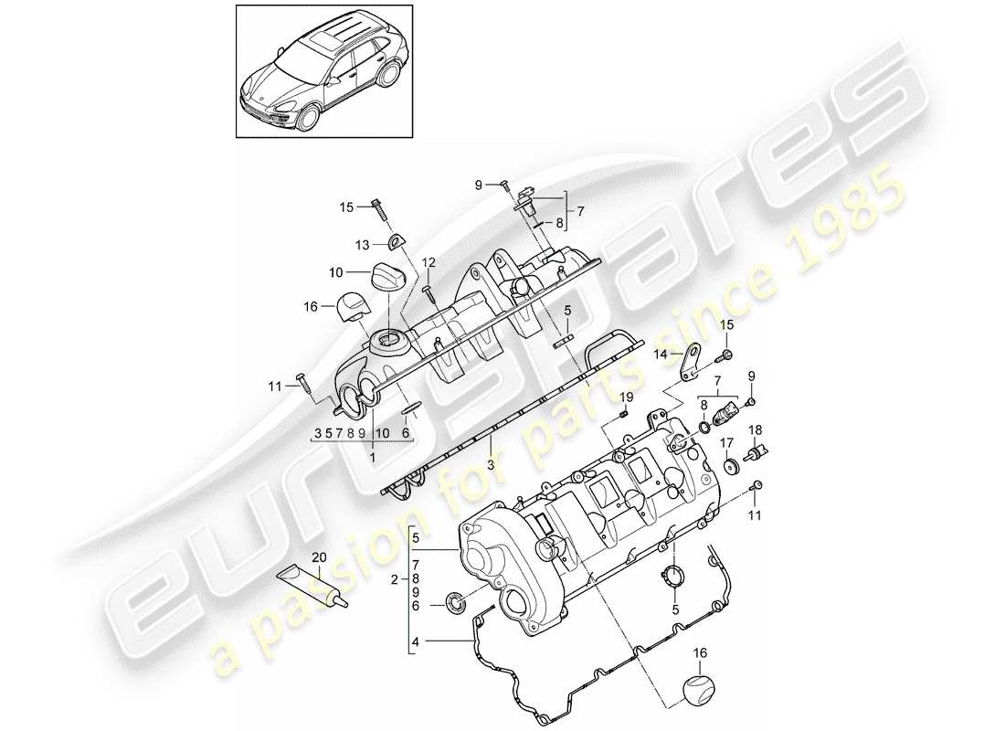 porsche 2012 (cayenne e2 92a) ventildeckel ersatzteildiagramm