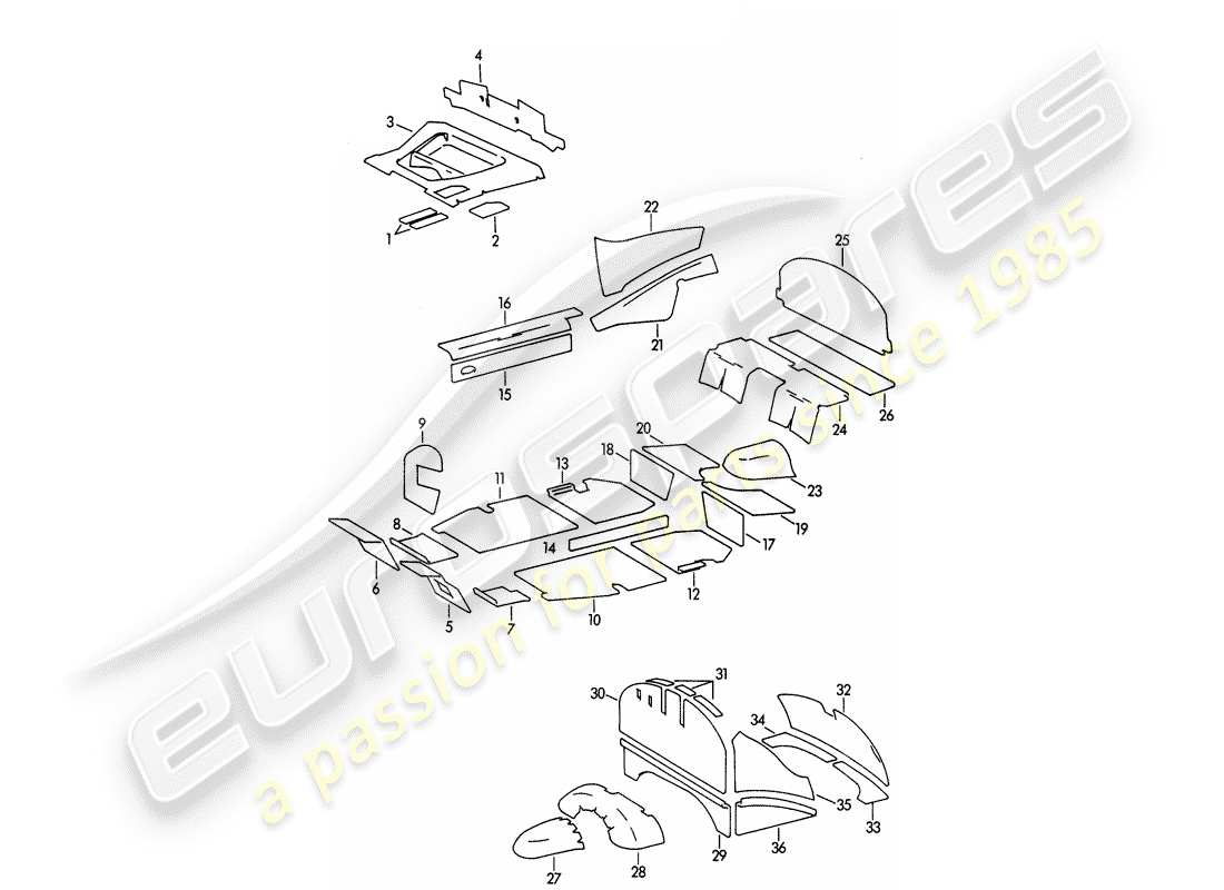 porsche 1962 (356b/356c) karosserie - dämpfungsmatte ersatzteildiagramm