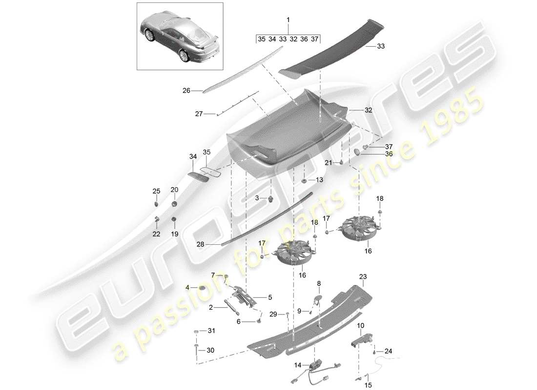 porsche 2018 (991-2 r/gt3/rs) heckspoiler teilediagramm