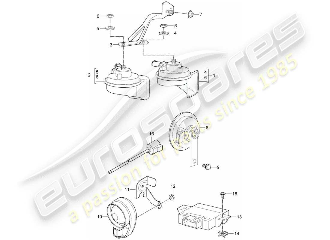 porsche 2012 (997-2 turbo / gt2 rs) fanfare horn ersatzteildiagramm