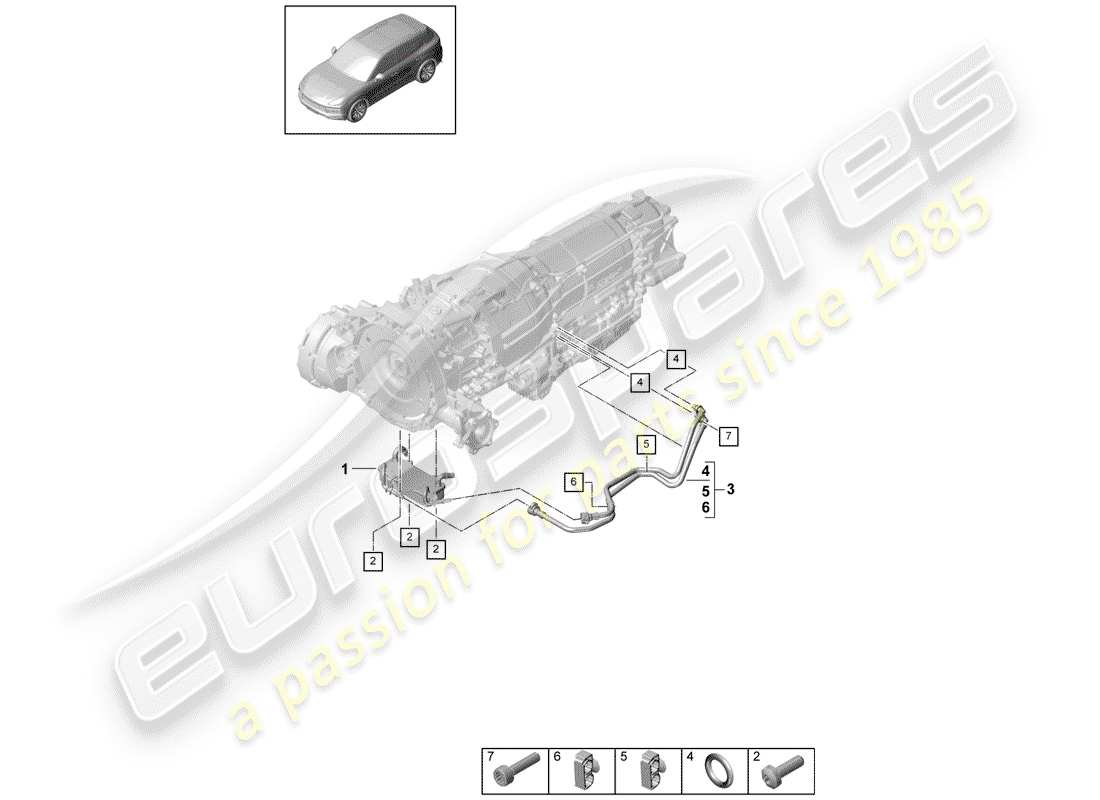 porsche 2018 (cayenne e3 9ya/9yb) 8-speed automatikgetriebe teilediagramm