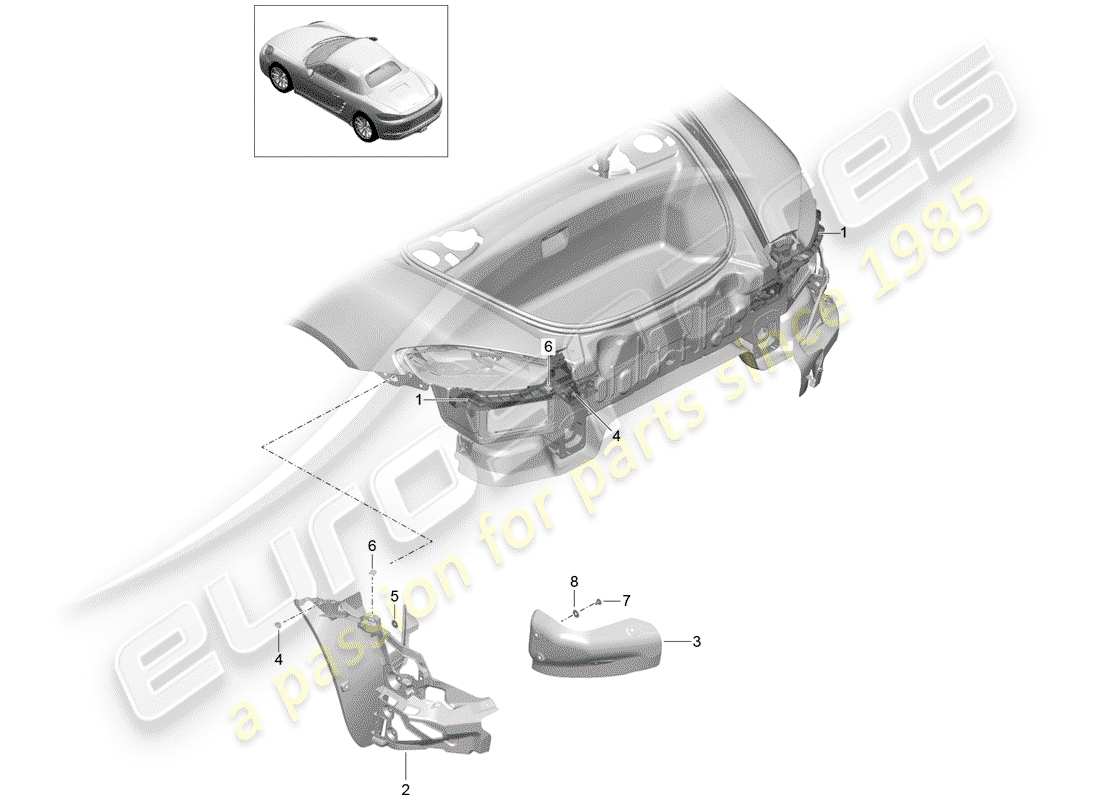 porsche 2020 (718 boxster) befestigungselemente ersatzteildiagramm