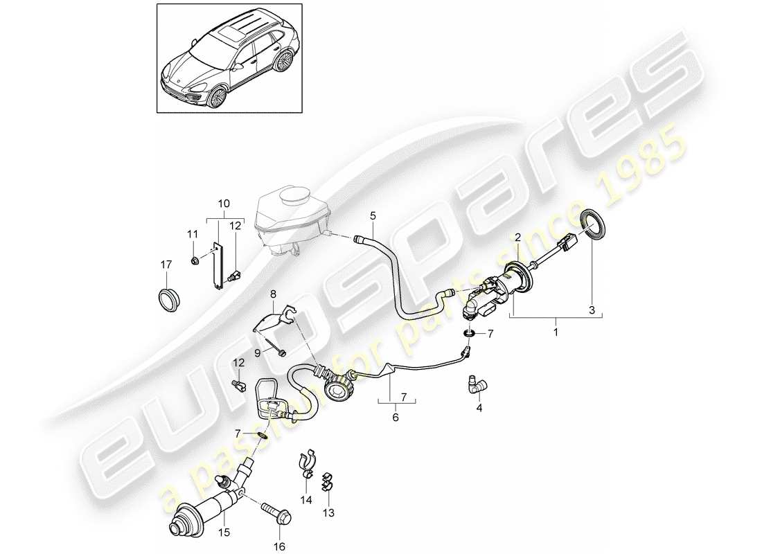 porsche 2014 (cayenne e2 92a) hydraulische kupplung ersatzteildiagramm