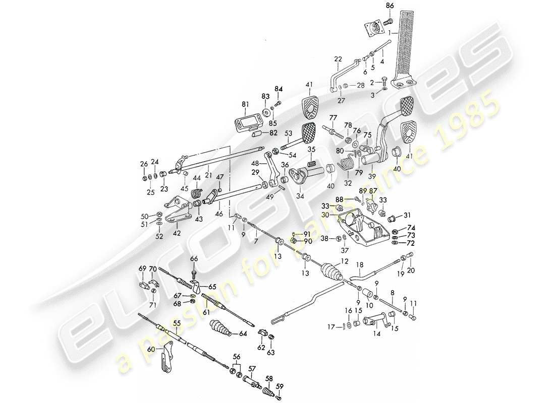 porsche 1973 (911) pedale - für fahrzeuge mit - schaltgetriebe ersatzteildiagramm