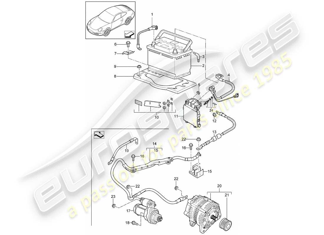 porsche 2010 (997-2) batterie teilediagramm